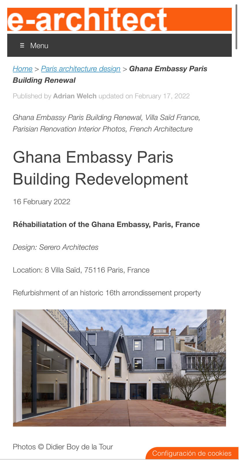 Publication projet Ambassade du Ghana dans e-architect